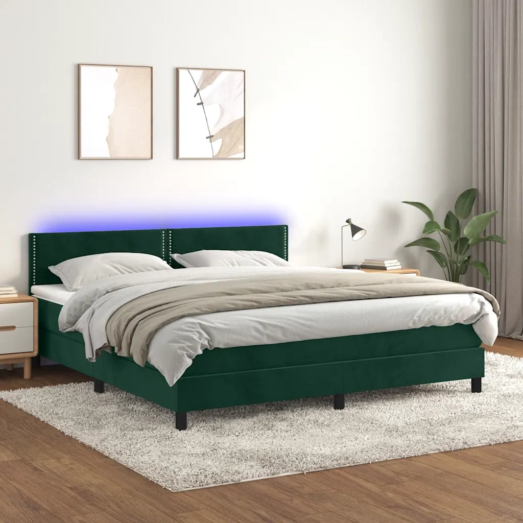 Letto a Molle con Materasso e LED Verde Scuro 180x200cm Vellutocod mxl 122836