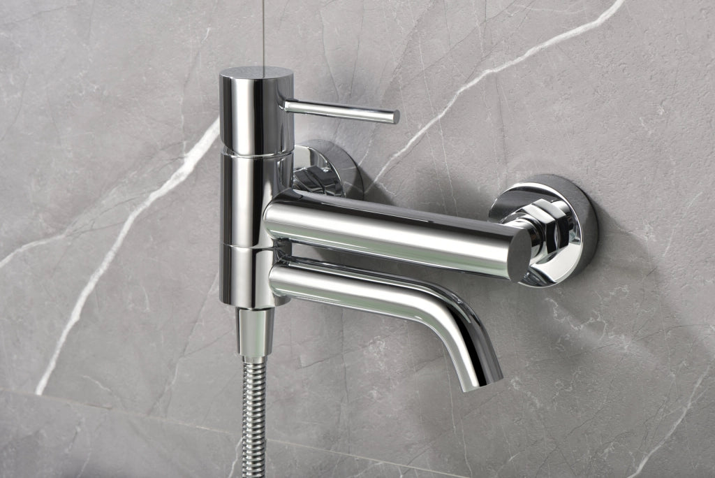 IMEX Miscelatore vasca-doccia cromato in ottone e zama con tubo flessibile PVC 180 cm supporto doccia ABS maniglia rotonda e cartuccia ceramica Ø35 mm – Modello Imex-BDM039-4 Monza
