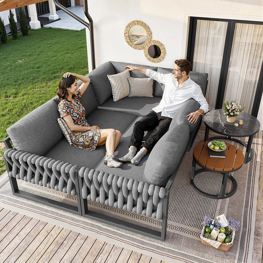 Set da giardino modulare - Xylo - Piedi regolabili cuscini impermeabili amovibili per 5-6 persone
