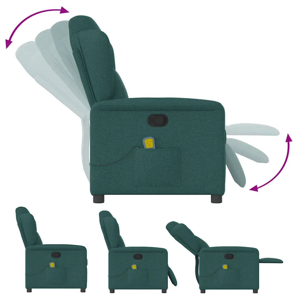 Divano Sedia-Poltrona Massaggiante Reclinabile Verde Scuro in Tessuto 657208