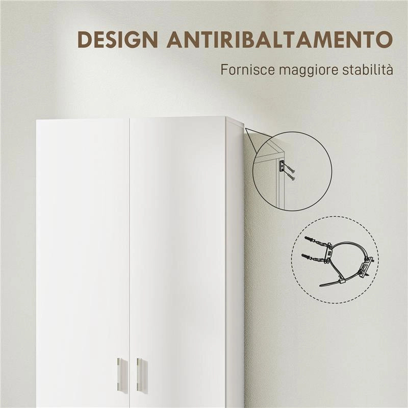 MOBILE MULTIUSO MODERNO CON 5 RIPIANI E LIVELLI REGOLABILI IN LEGNO 60X31.5X165 CM BIANCO
