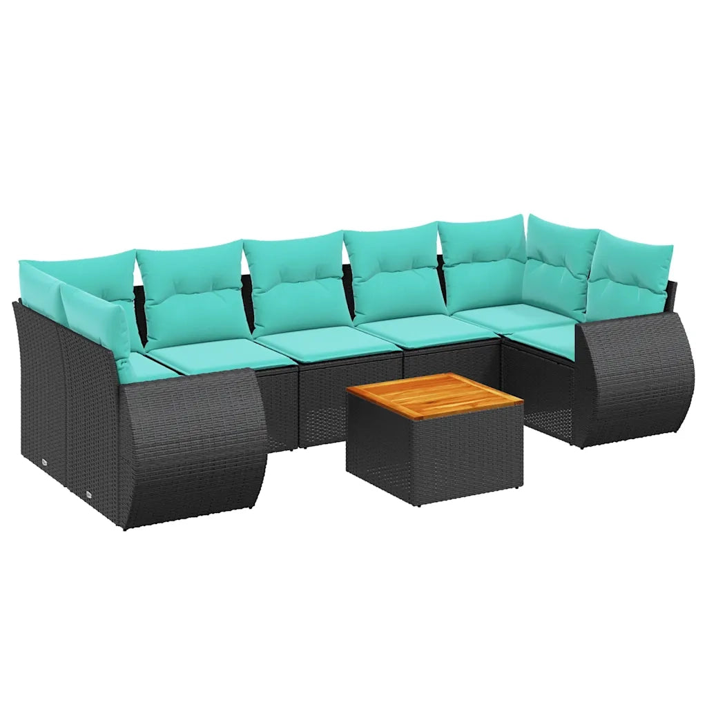 Set Divani da Giardino 8 pz con Cuscini Nero in Polyrattan 3224916