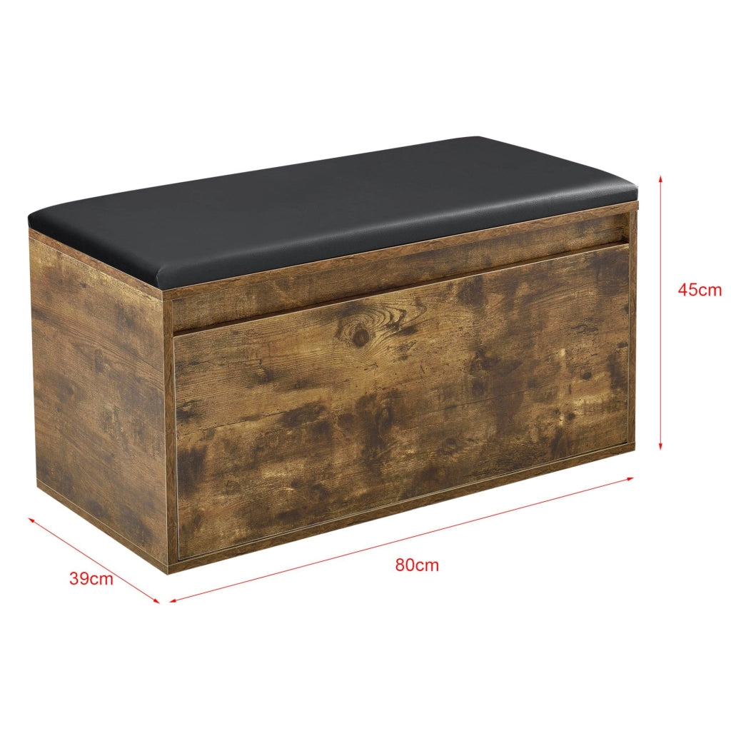 Panca portascarpe di design con cassetto mobile da ingresso con seduta imbottita elegante contenitore per 3 paia di scarpe truciolato finitura sintetica PU 80 x 39 x 45 cm rovere scuro/nero 03_0004680