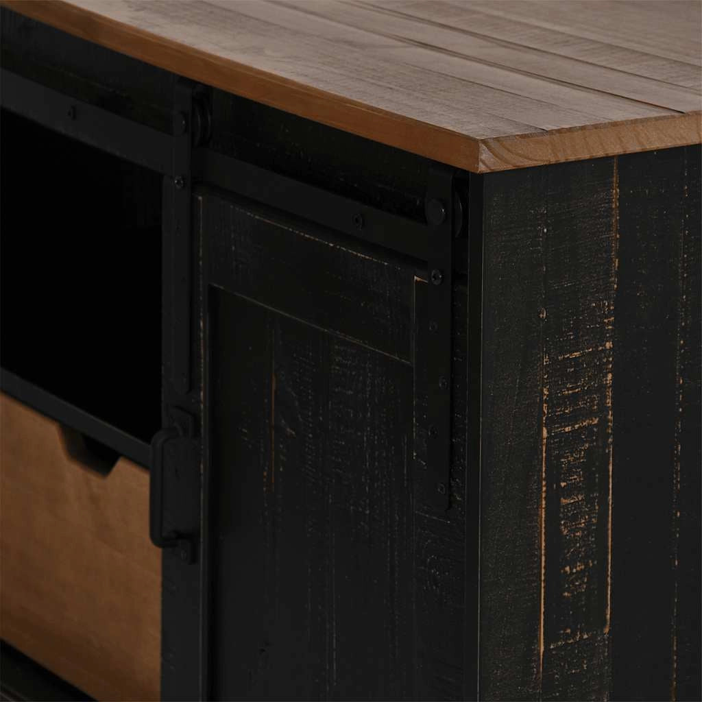 Mobile porta TV HALDEN con anta scorrevole e due cassetti 110 x 40 x 60 cm stile rustico legno nero 02_0057823
