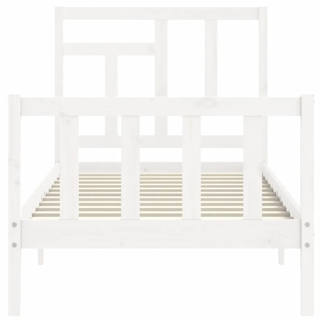 Giroletto con Testiera-Struttura Letto con testiera Bianco Single in Legno Massello 557253
