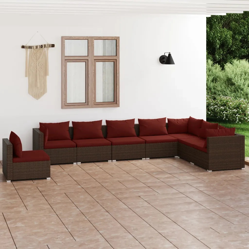 Set Divani da Giardino 8 pz con Cuscini in Polyrattan Marrone 3102371