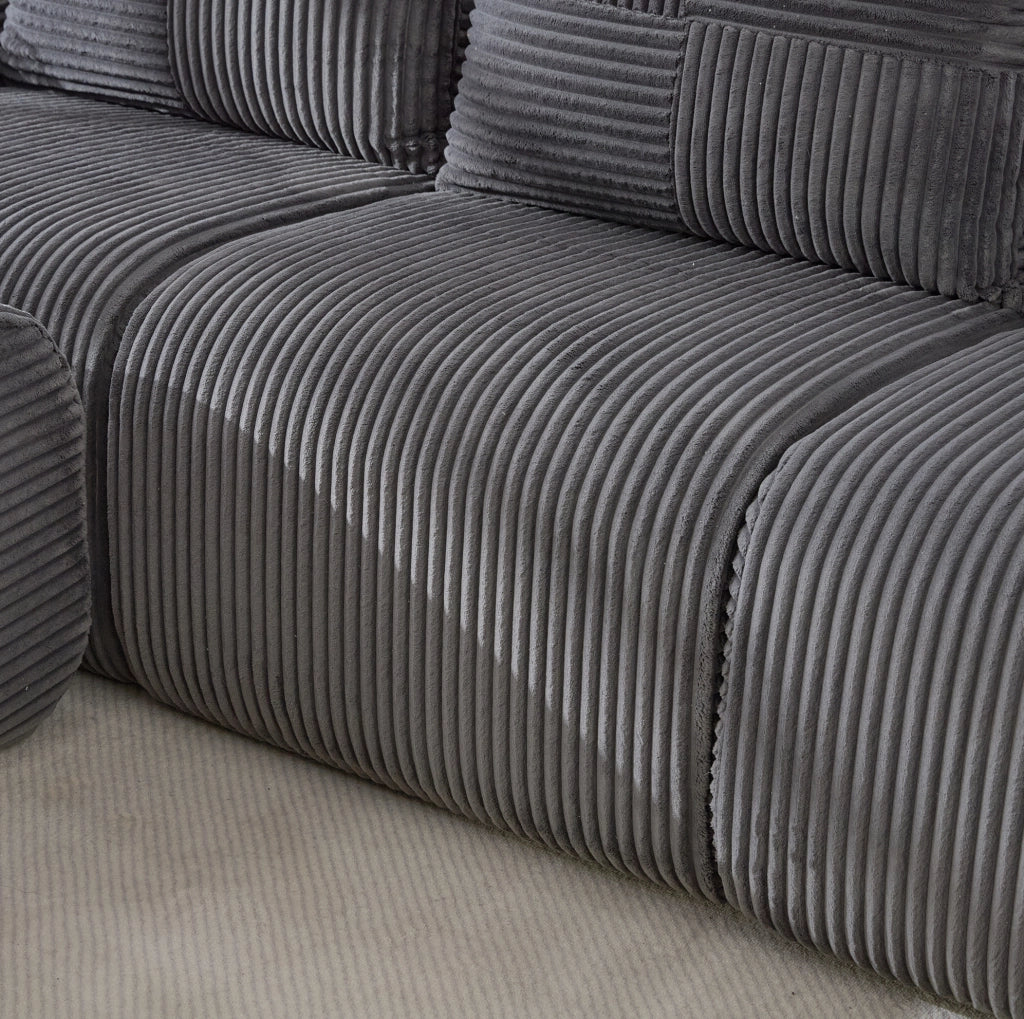 Divano modulare 268x174x80 cm con portabicchiere e tasca laterale in corduroy grigio scuro