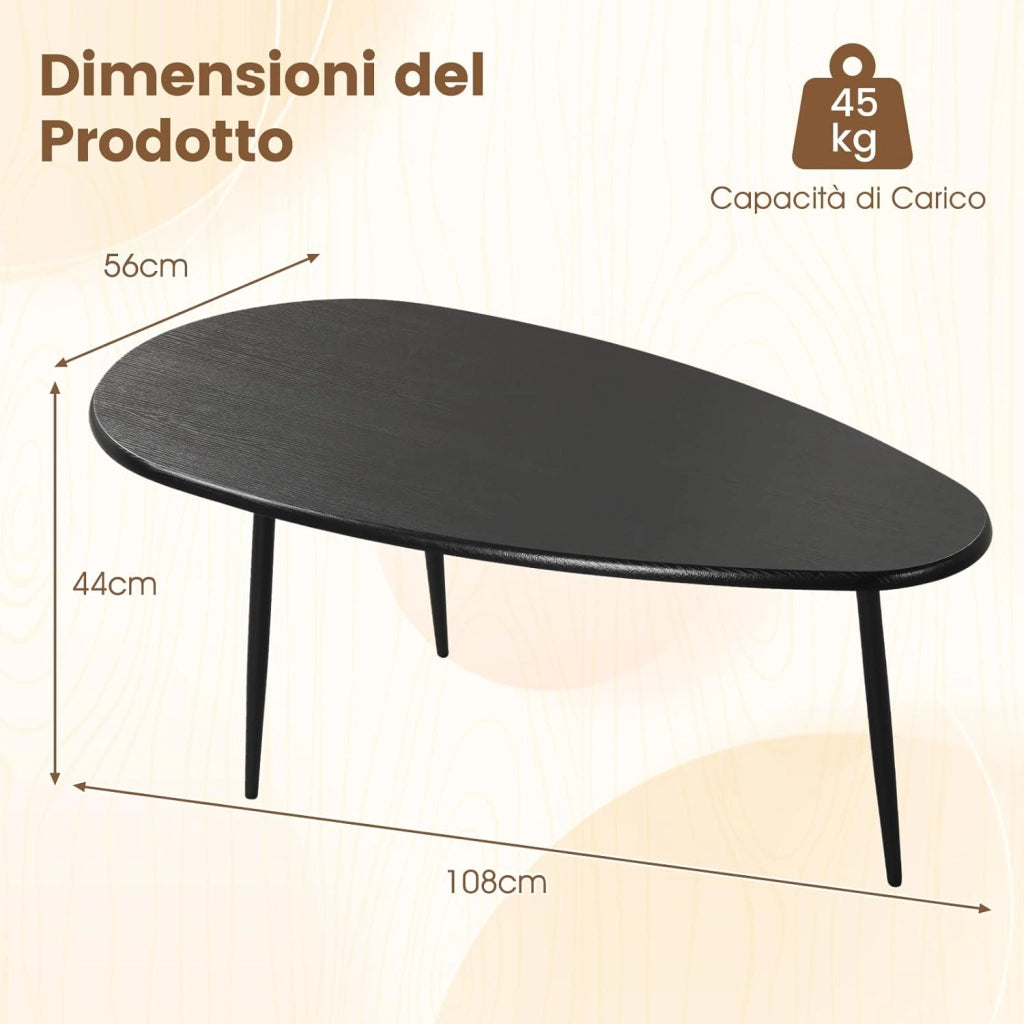 Tavolino da Salotto Ovale, Tavolino da Caffè con Struttura Metallica Robusta e Design Compatto, Tavolo Basso per Soggiorno, Ufficio e Lounge (Nero)