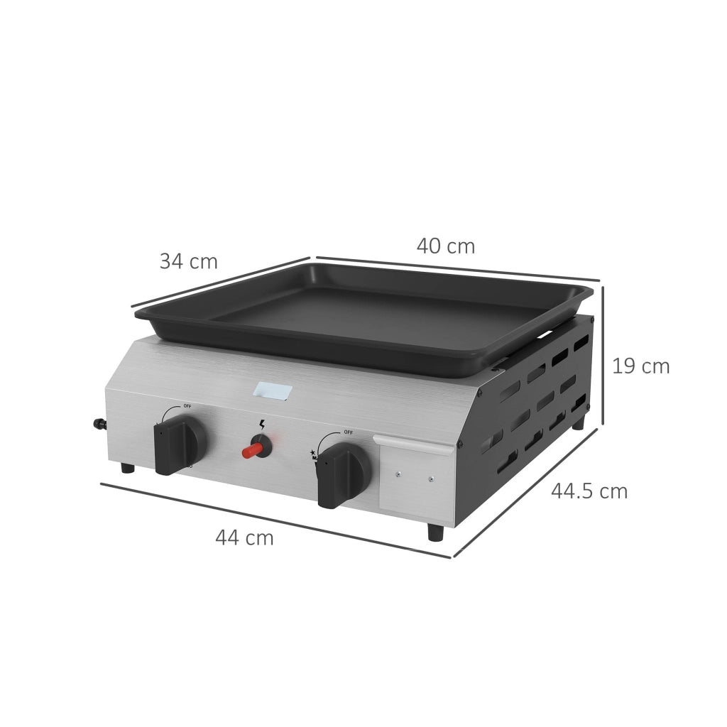 Piastra Barbecue a Gas con 2 Bruciatori Piano Antiaderente e Potenza 4.8kw Argento