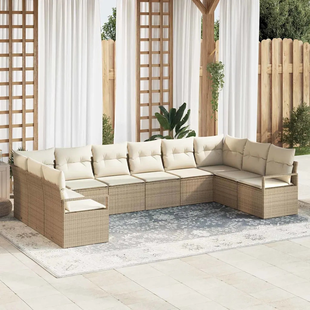 Set di divani con cuscino 10 pcs Beige polyrattan 3346561
