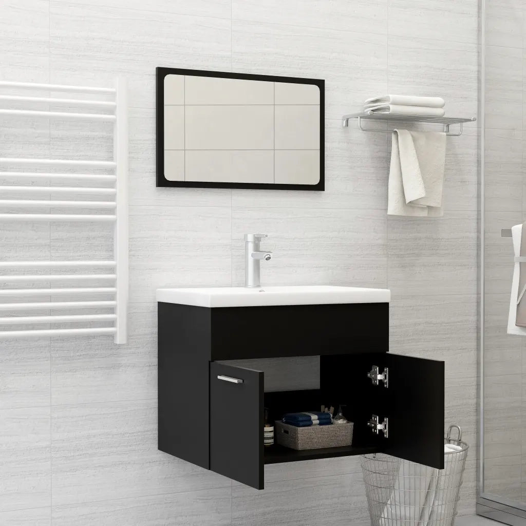 Set Mobili da Bagno | Armadio da bagno Nero in Legno Multistrato