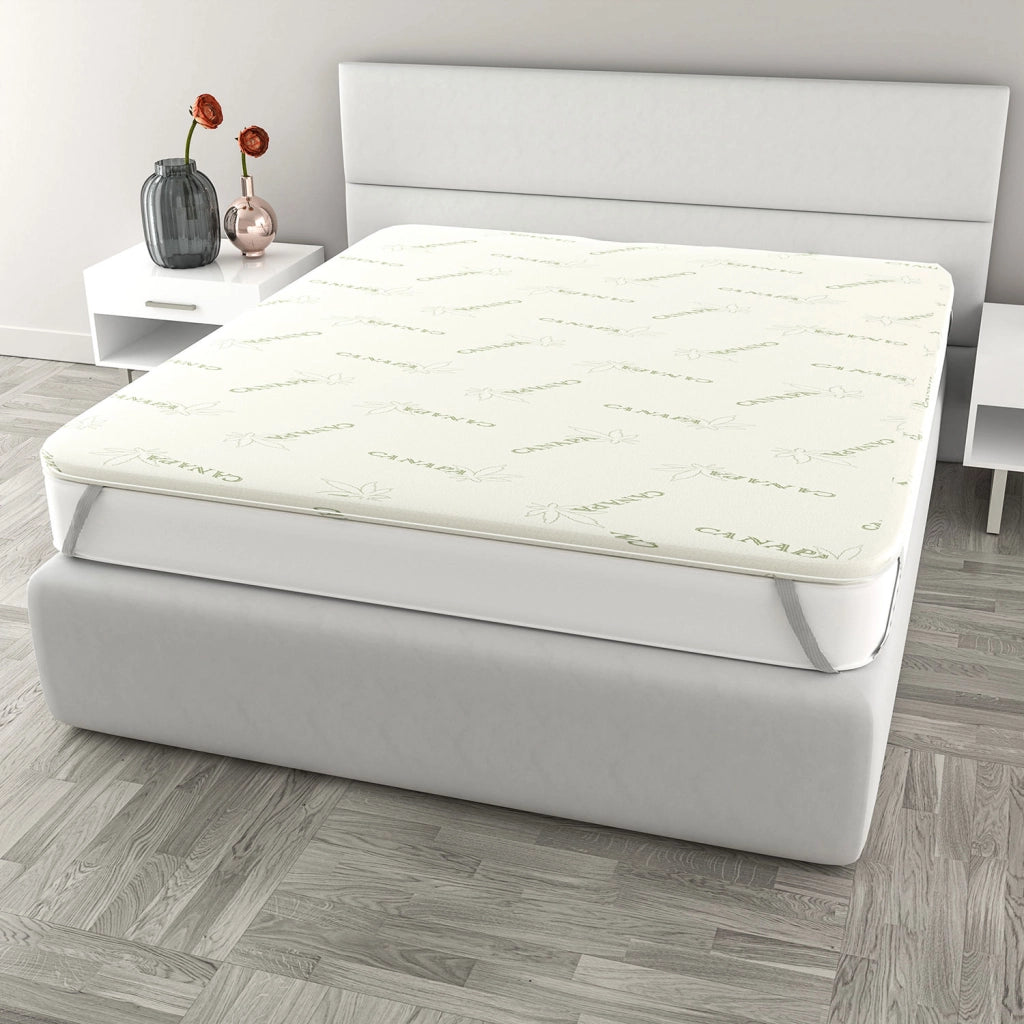Topper Memory Con Fodera Matrimoniale 160x190 cm in Poliestere e Canapa Bianco