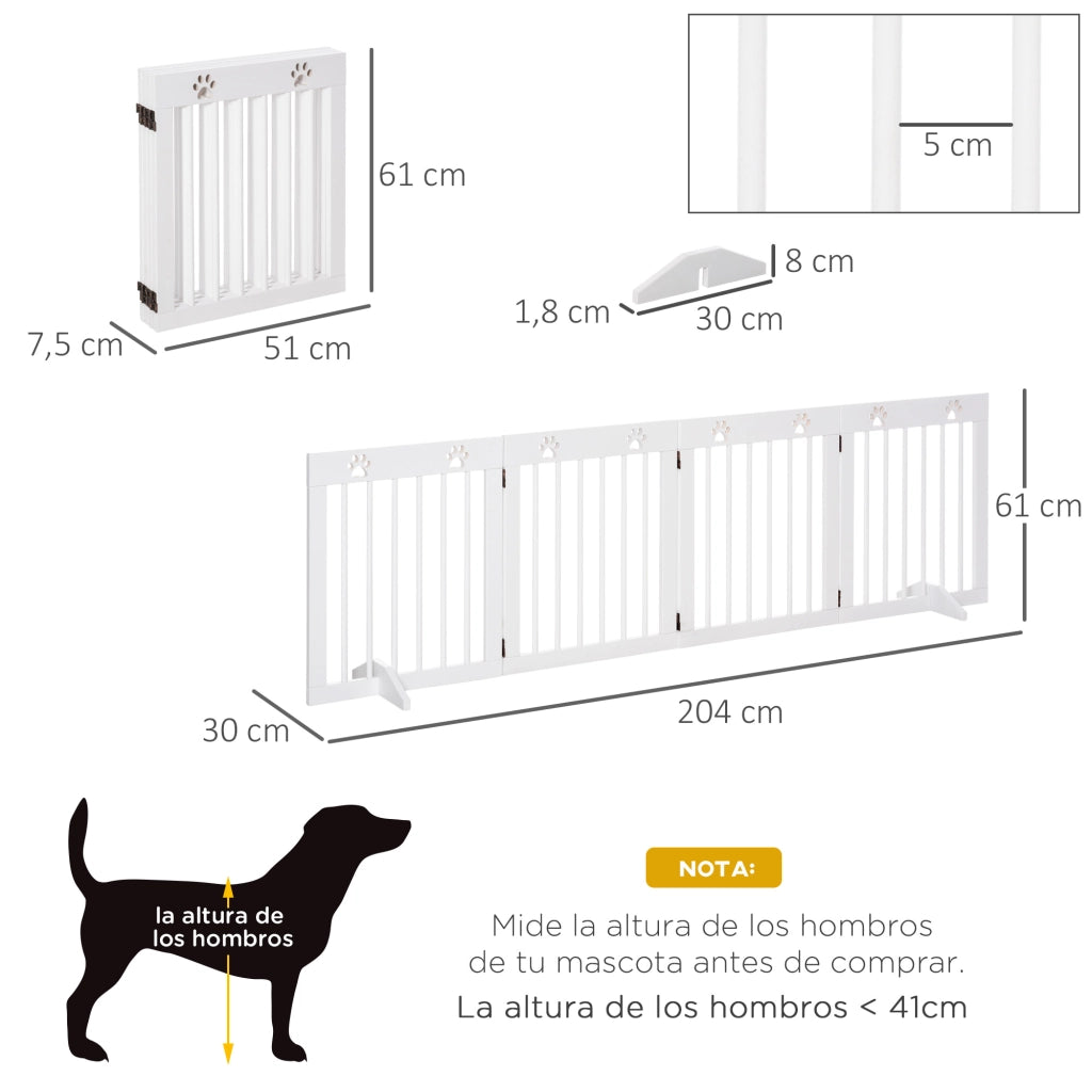 Barriera per Cani Pieghevole 4 Pannelli ¨C Zephmum ¨C Bianco 204x61 cm