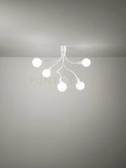 Lampadario a soffitto in metallo e gomma bianco Bulbo 5 luci attacco E27