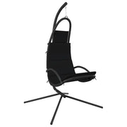 Sedia Dondolo Giardino-Sedia da esterno con Cuscino Nero Tessuto Oxford Acciaio