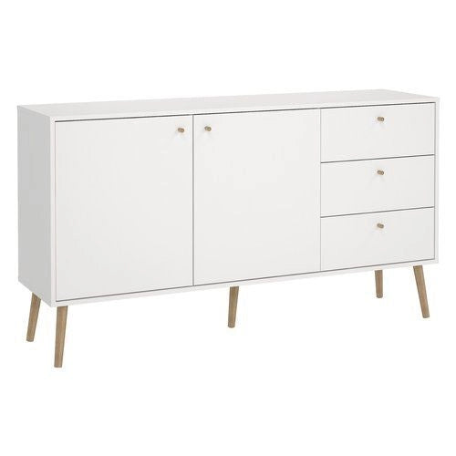 Tvilum CUMBRIA Credenza con 2 Ante e 3 Cassetti Ripiani Regolabili Gambe e Maniglie in Legno Massello colore Bianco