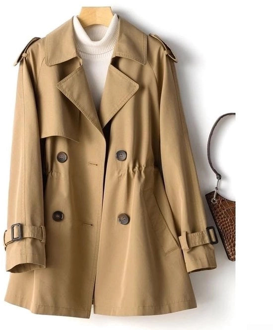 Giubbotto da Trench per donne - Lunghezza media - Impermeabile - Cappuccio reversibile - Colore kaki - Lunghezza maniche lunghe - Adatto per autunno/inverno