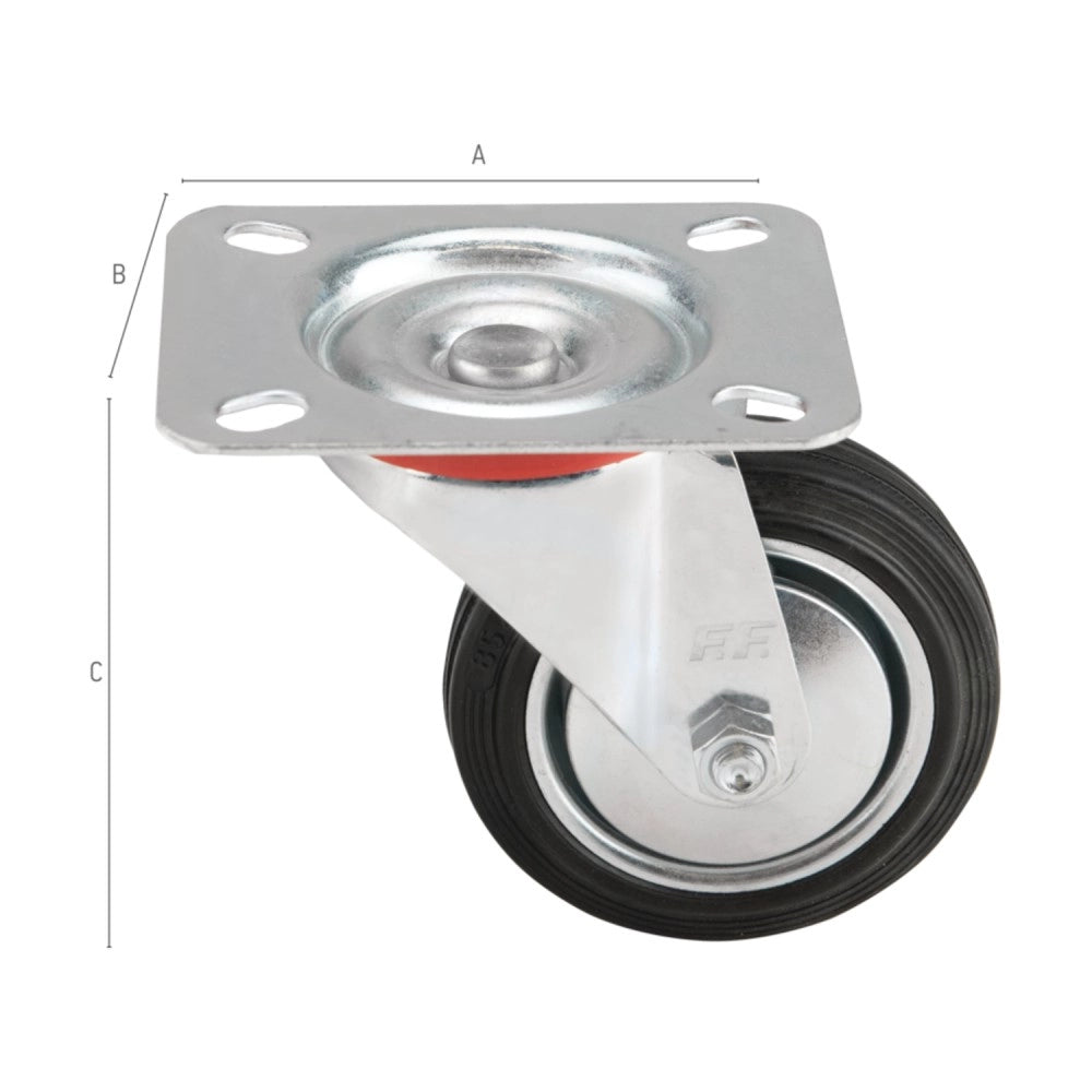 Ff group 85mm ruota in gomma standard con piastra girevole