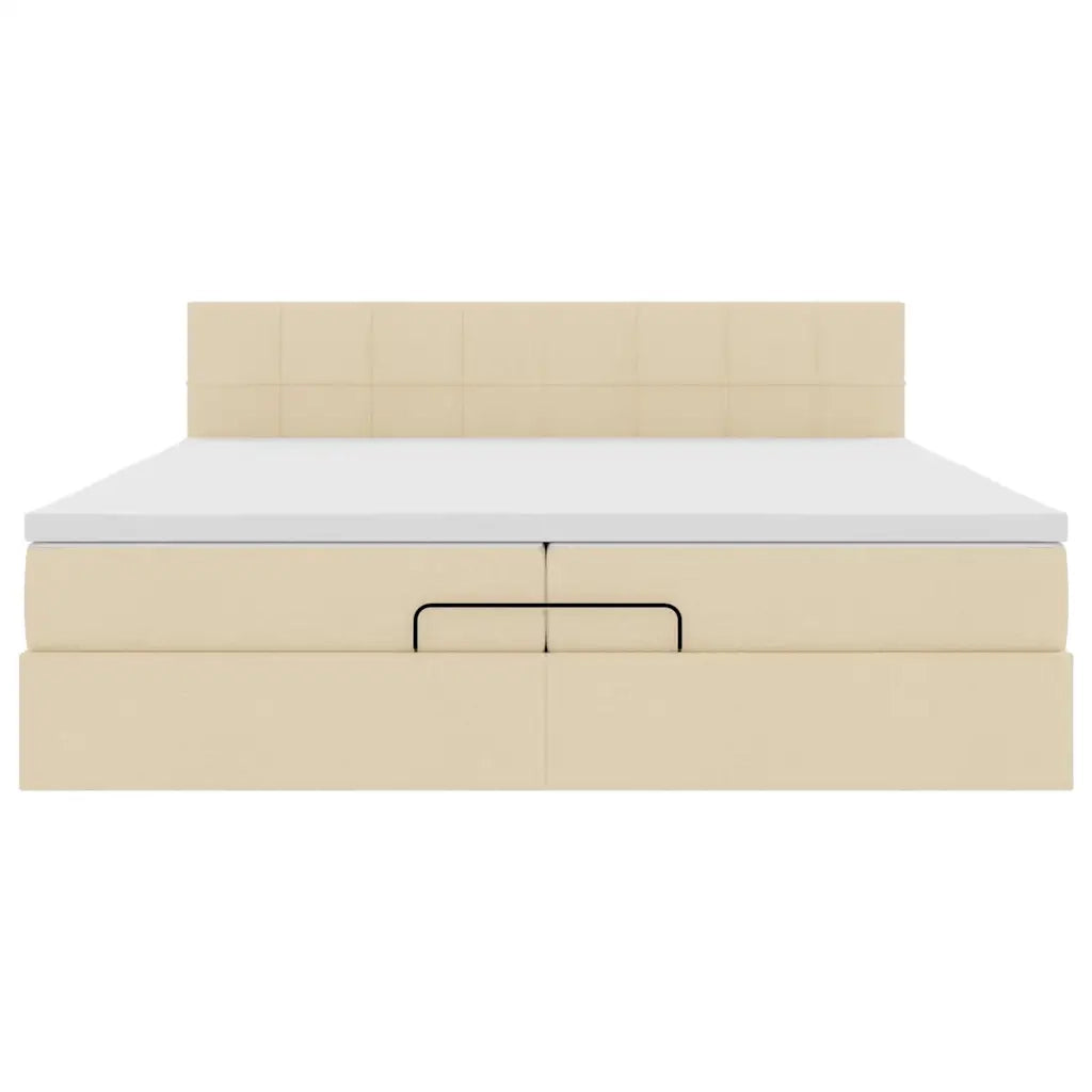 Struttura Letto Pouf con Materasso Crema 200x200cm in Tessuto 3311489