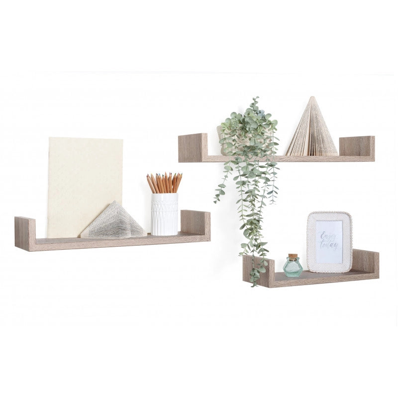 Set di 3 Mensole da Muro, Mensole Muro Design, Mensola da Parete, Rovere Sagerau, 60x8 p15,5 cm, 50x8 p15,5 cm e 40x8 p15,5 cm - Calamita