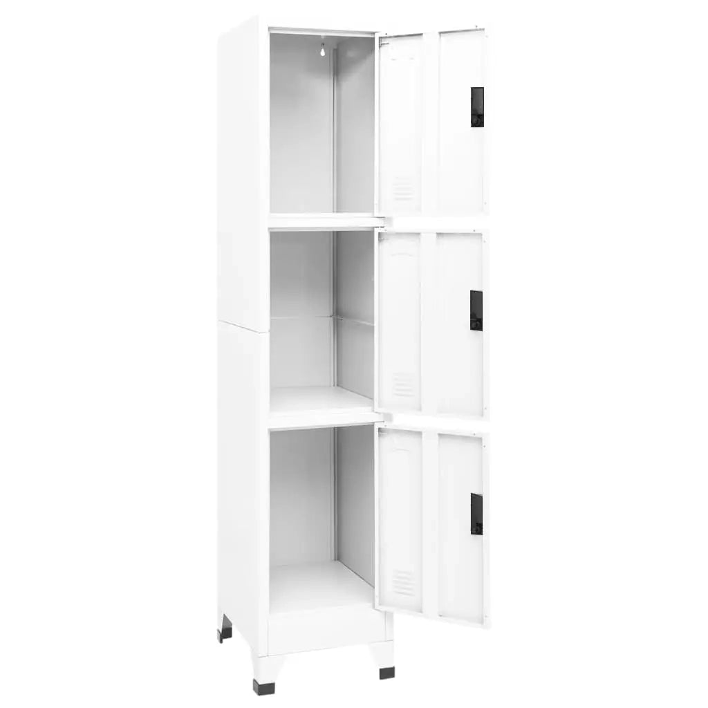 Armadietto da ufficio moderno 38 x 45 x 180 cm con 3 ante chiudibili a chiave in acciaio bianco 02_0046996