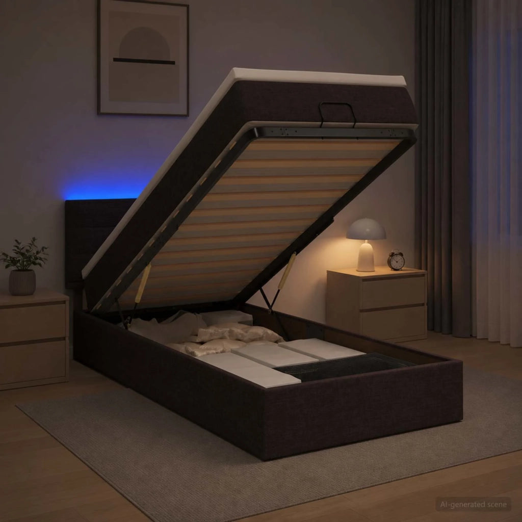 Letto Ottomano con Materasso e LED Marrone Scuro 90 x 200 cm 3456797