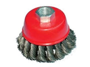 SPAZZOLA A TAZZA FILI ACCIAIO RITORTI PER SMERIGLIATRICE EXTRA- - ø mm.65 foro filettato 14 MA - 1 blister EXCEL