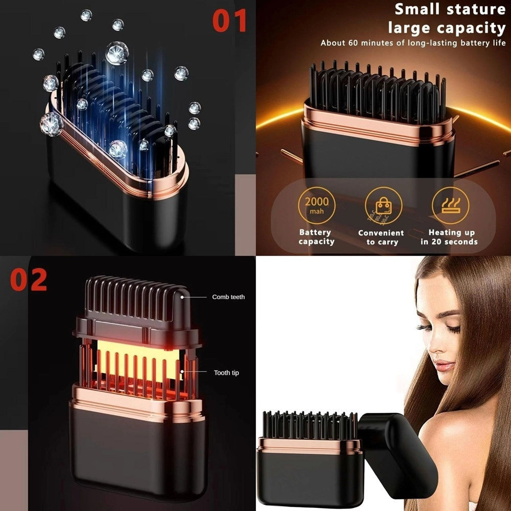 Trade Shop - Mini Spazzola Pettine Lisciante Capelli Portatile Usb Senza Fili Con Controllo Temperatura -