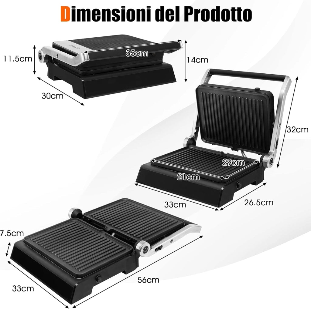 COSTWAY 3 in 1 Piastre per Panini 2000 W, Bistecchiera Elettrica con 5 Modalità Automatiche, Cottura Bifacciali, Timer 0-4H e Display a LED, Materiale Antiaderente, Ideale per Panini e Barbecue