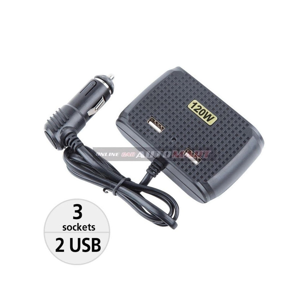 Trade Shop - Sdoppiatore Adattatore 3 Accendisigari Triplo + 2 Usb 120w Auto Camper Barca Multicaricatore -