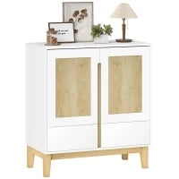 Credenza con 2 porte, 2 cassetti e ripiano regolabile, 80 x 40 x 86 cm, Bianco e rovere
