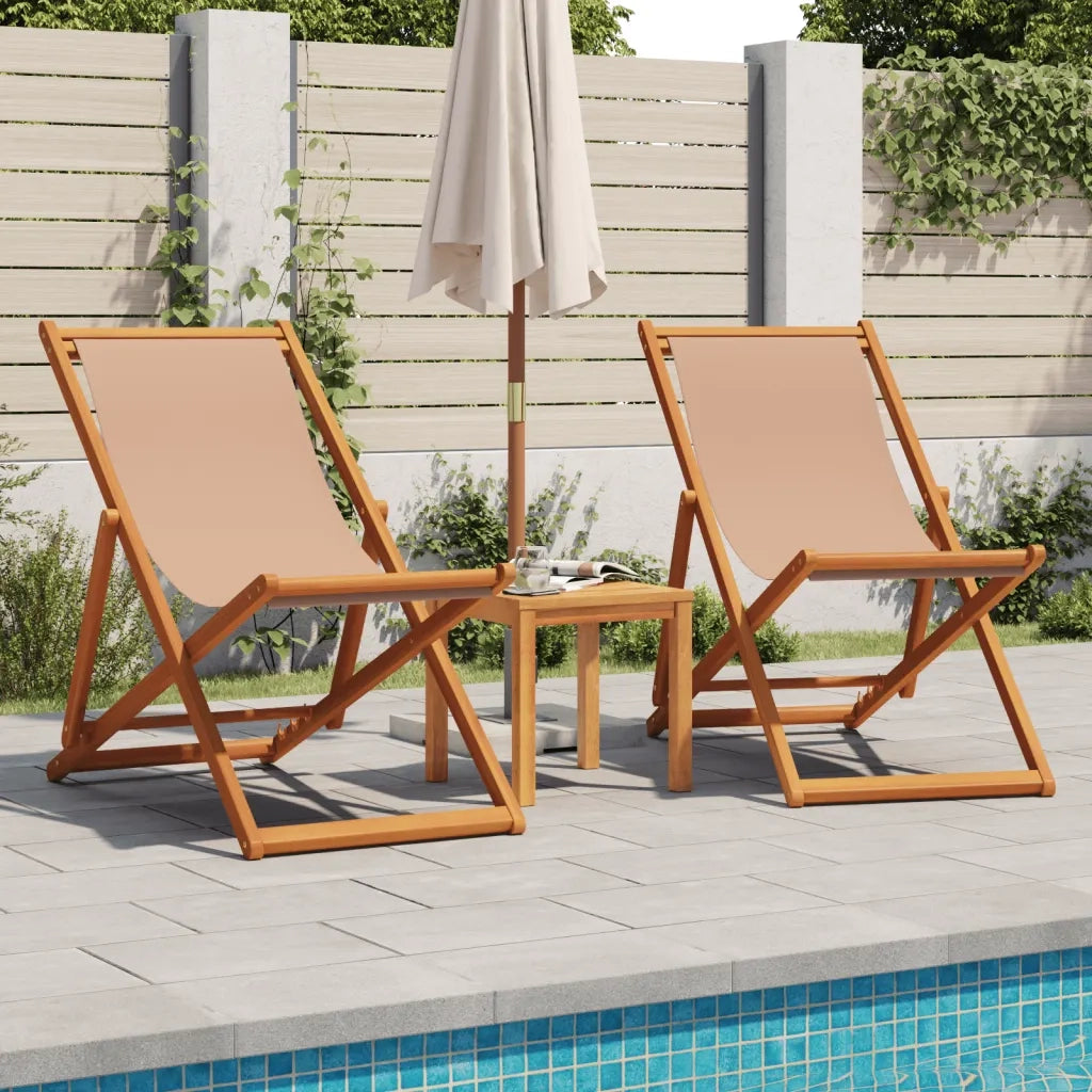 vidaXL Sedie da Spiaggia Pieghevoli 2 pz Tortora in Tessuto e Legno