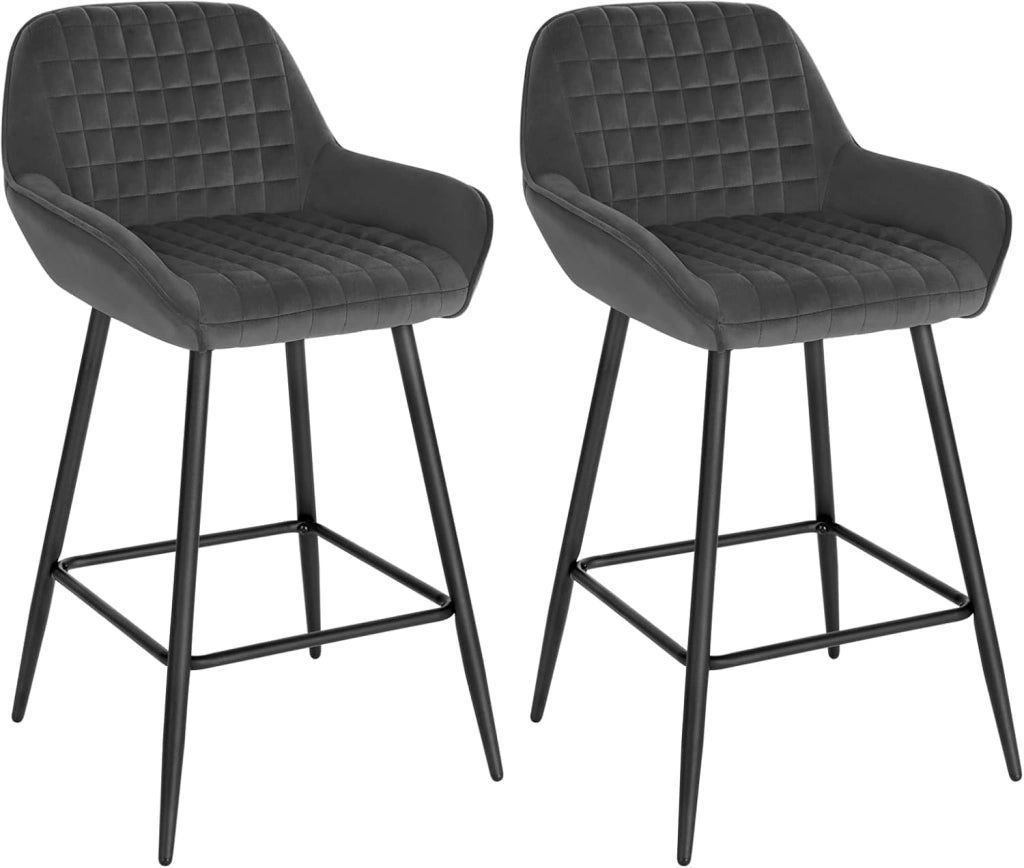 WOLTU Set di 2 Sgabelli da Bar, Sedie da Cucina, con Schienale & Braccioli, Struttura in Acciaio, Seduta Ampia in Velluto Altezza di 64 cm, Colore Nero BH372sz-2