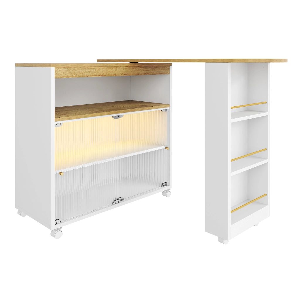 Tavolo Bar Allungabile con Vano Contenitore e LED ¨C MINIMAL ¨C Bianco, 138-204x39x105 cm