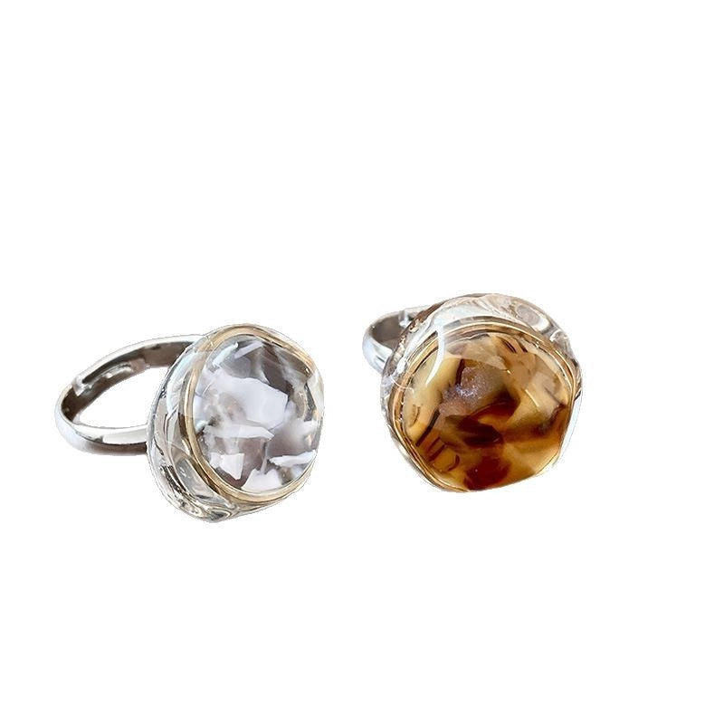 Anello in resina con stampa leopardata, anello in acciaio al titanio, per indice