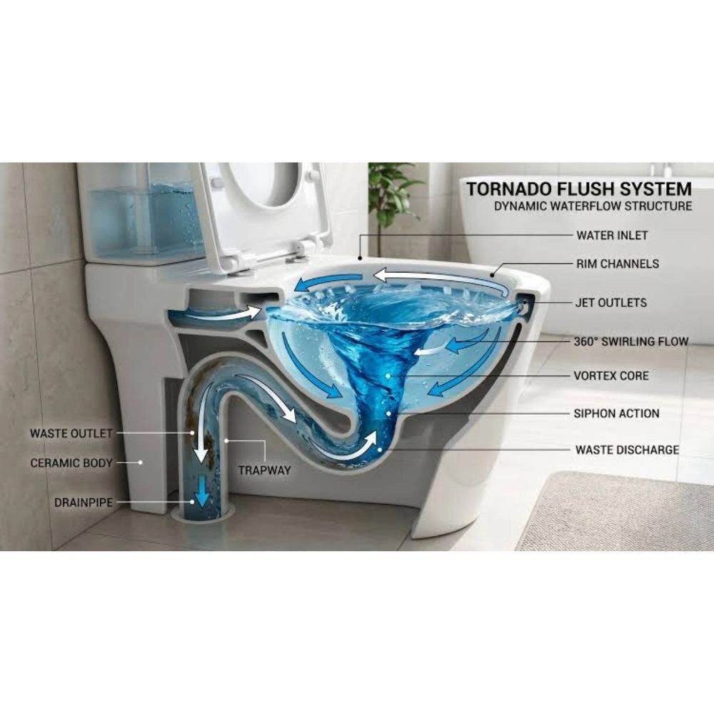 WC a pavimento bianco lucido YJ-3380BI senza brida sistema tornado 36x56x40