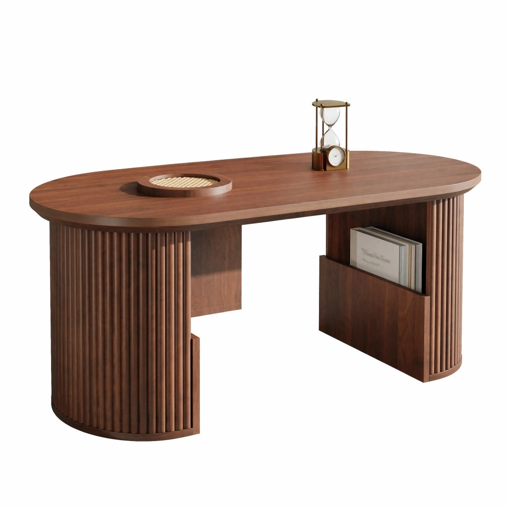Tavolino da caffè ovale in MDF 105x50x46;5 cm; effetto noce