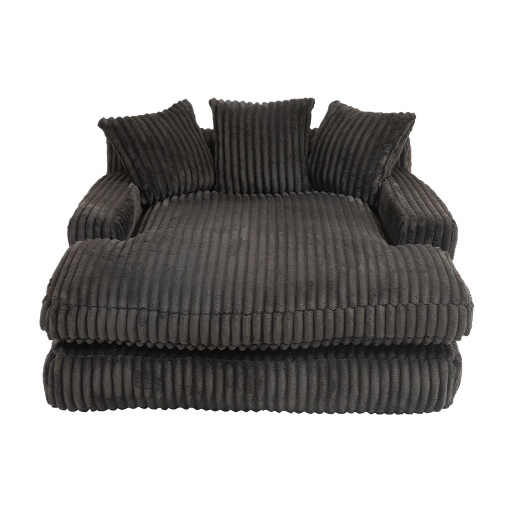 Divano lounge 155x125x63 cm nero, 3 cuscini, tessuto a coste, senza montaggio