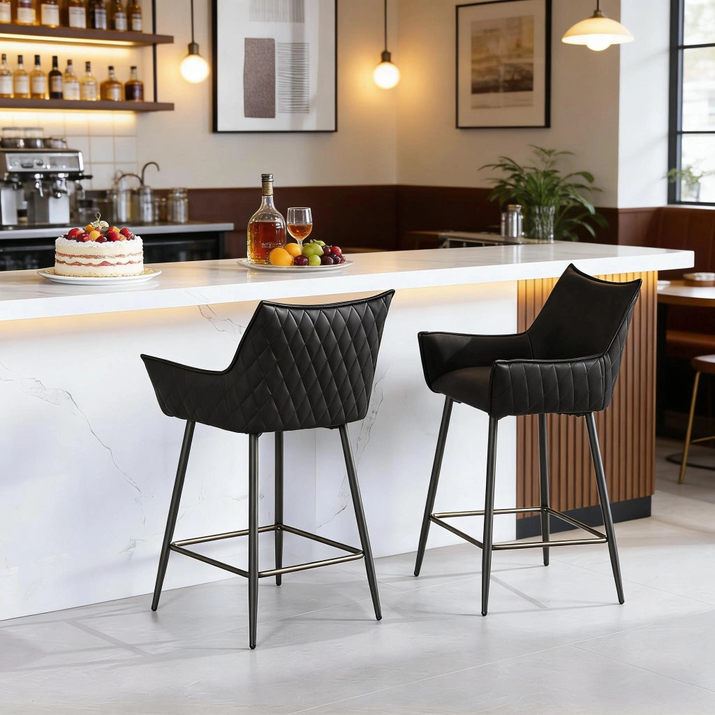 SGABELLO BAR Vintage in PU e Metallo 51x49x90 cm Antracite Set da 2 pezzi