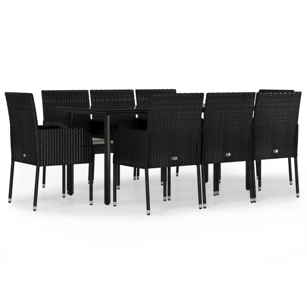 Set da Pranzo da Giardino 9 pz con Cuscini Nero in Polyrattan 3185158