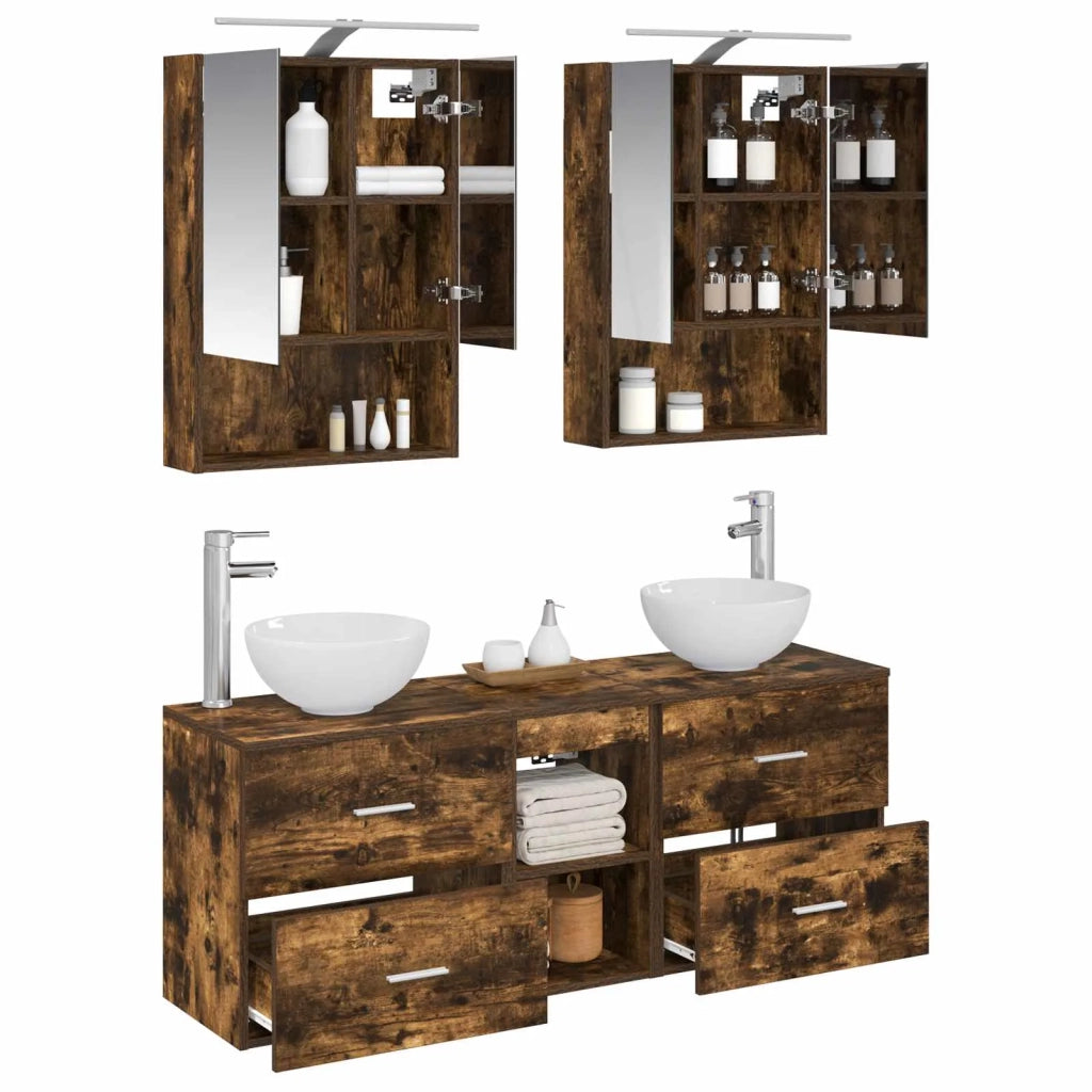 Set di Armadi da Bagno 5 pcs Rovere Fumo 50 x 14,5 x 70 cm 3406683