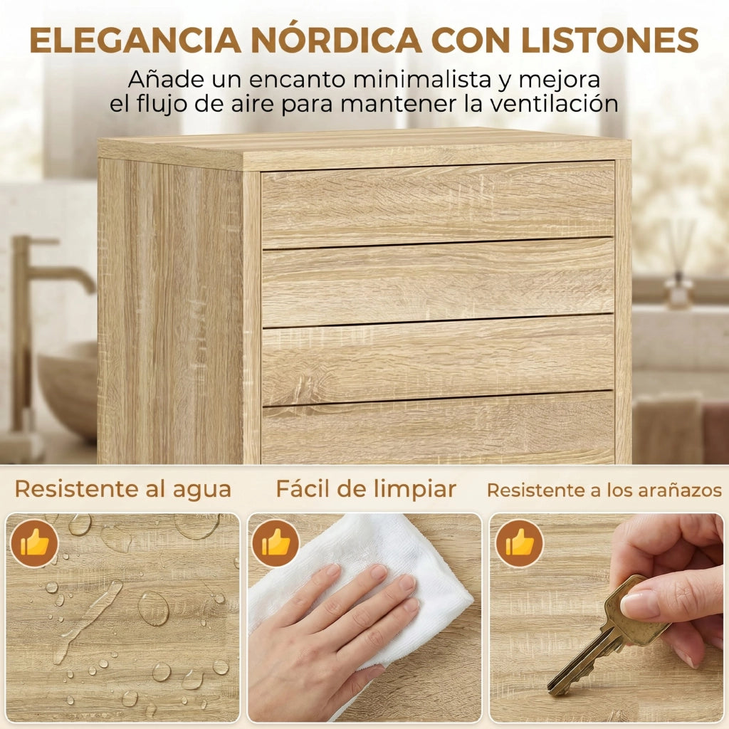 Armadietto Bagno Alto con Ripiani Regolabili ¨C Zephmum ¨C 34x23x170 cm Legno Naturale