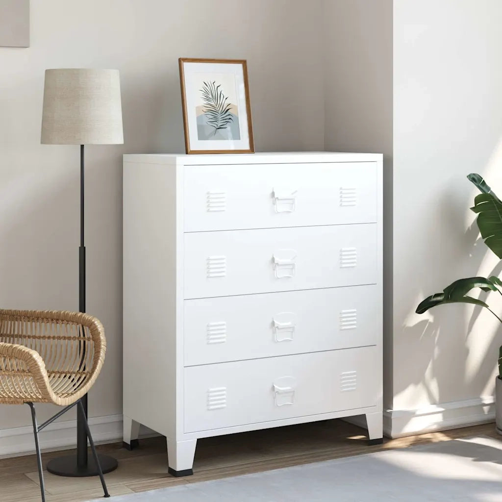 Armoire à tiroirs industrielle Blanc 78x40x93 cm Métal
