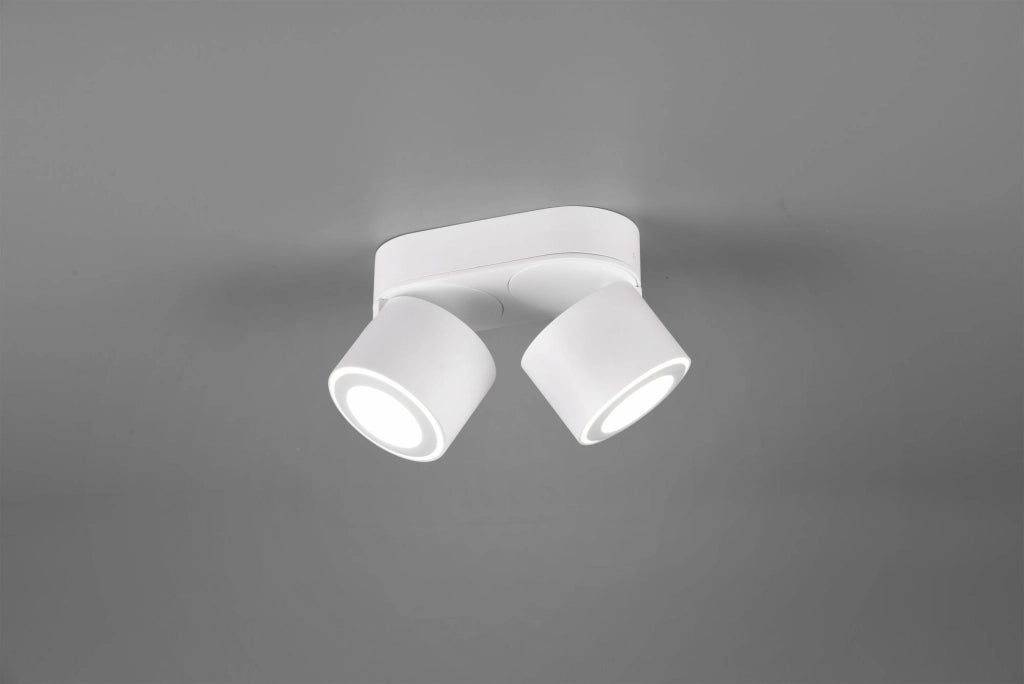 TAURUS BARRA 2 SPOTS LED 10W 900lm, 3000K IN METALLO BIANCO ORIENTABILE GIREVOLE BI-EMISSIONE INTERRUTTORI SEPARATI L. 18CM