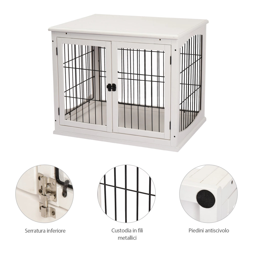 Casetta per Cani Legno Acciaio ¨C zephmum ¨C Bianco 58.5x81x66cm