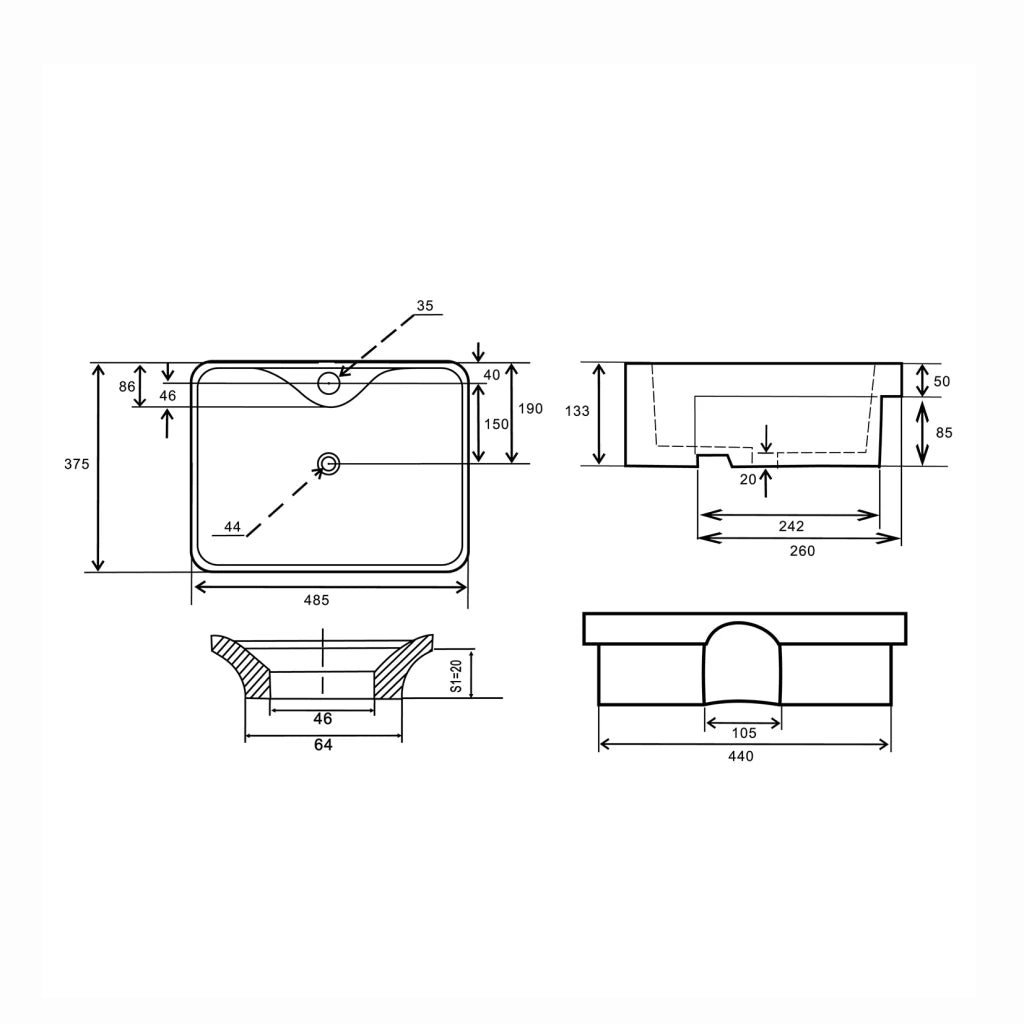 Lavabo semincasso LINPH RSI03 in ceramica bianco