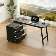 Scrivania angolare con 3 cassetti e 2 vani aperti in MDF e acciaio per ufficio e studio nero bianco 150 × 100 × 76 cm