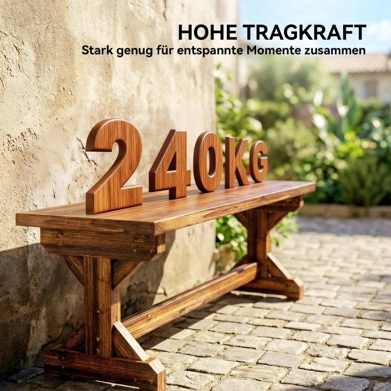 Panca da giardino biposto Panca in legno resistente alle intemperie Panca in legno con base X 240 kg Caricabile 114 x 40 x 46 cm Bruciata