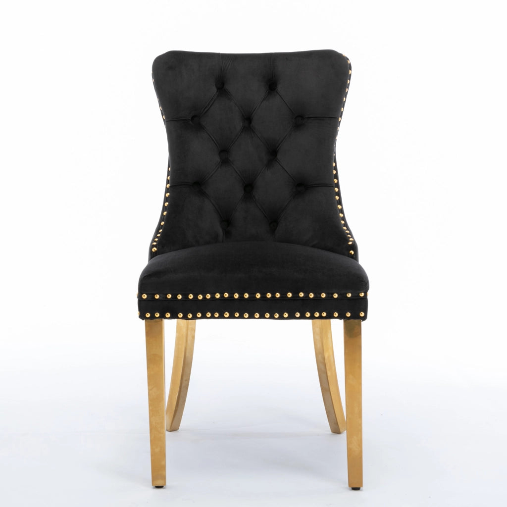 Sedie da Pranzo Imbottite in Velluto con Gambe in Metallo Dorato ¨C MINIMAL ¨C Set 2, Nero