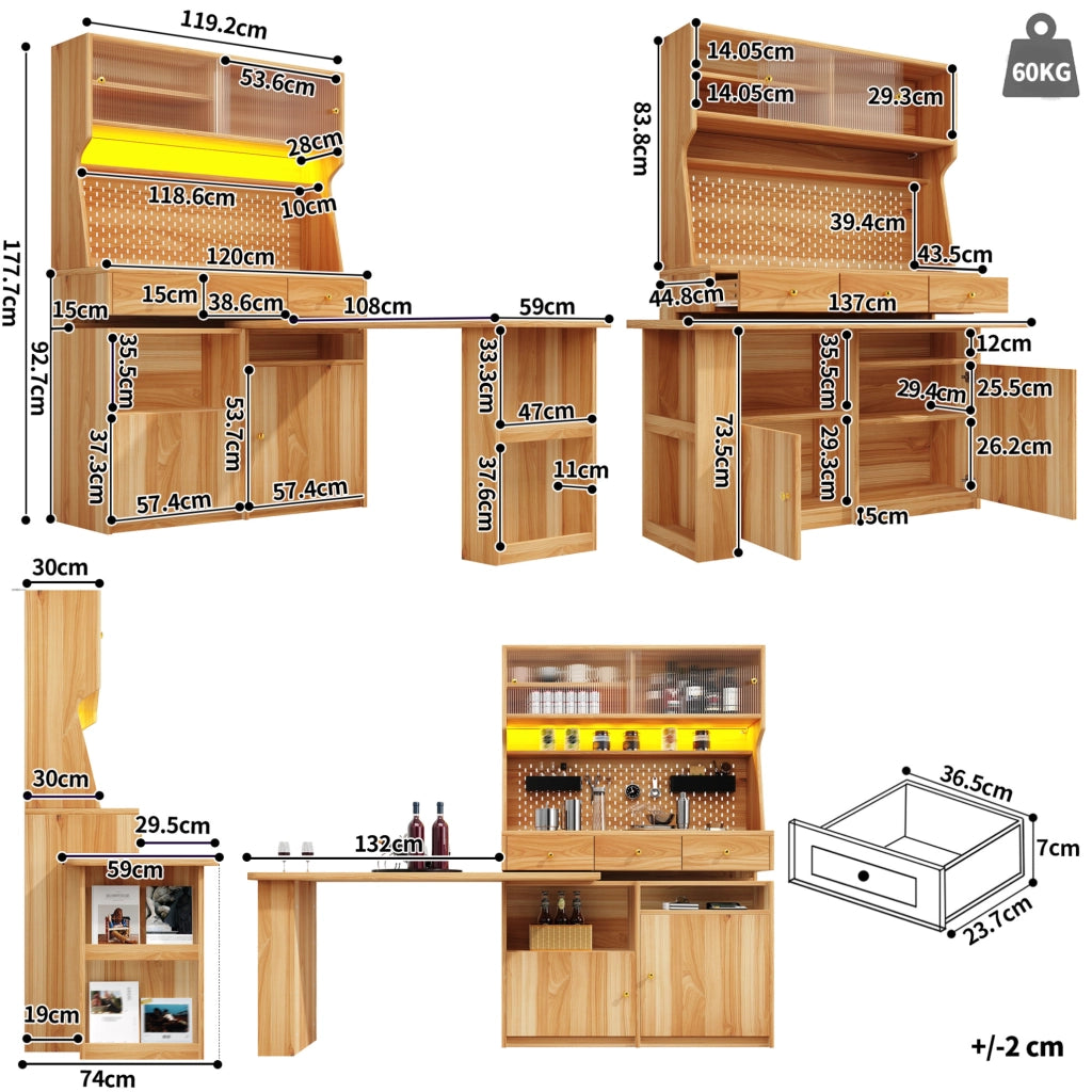 Mobile alto multifunzione con scrivania, LED e piano bar